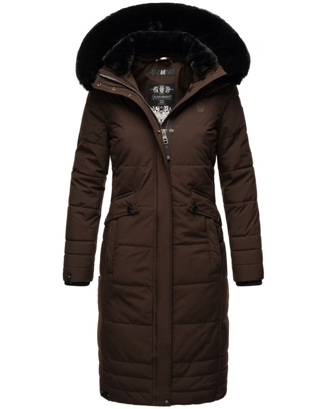 Navahoo Fahmiyaa Damen lange Winterjacke mit Kapuze Schoko