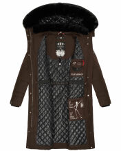 Navahoo Fahmiyaa Damen lange Winterjacke mit Kapuze Schoko XXL - Gr. 44