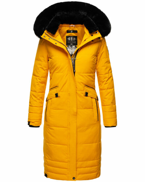 Navahoo Fahmiyaa Damen lange Winterjacke mit Kapuze Gelb S - Gr. 36
