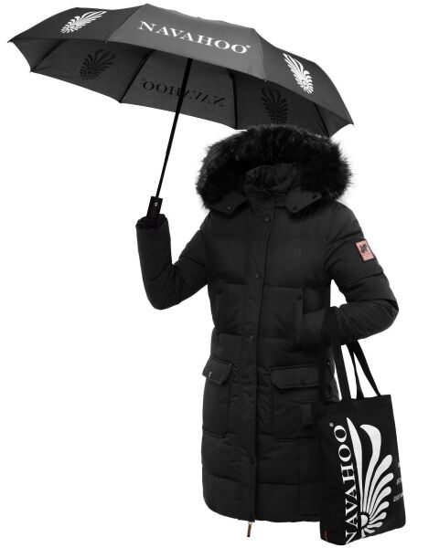 Navahoo Cosimaa ladies parka winter jacket with umbrella and carry bag Schwarz-Gr.XL