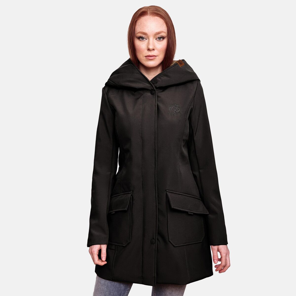Marikoo Mayleen Damen Softshell Regenjacke mit Kapuze Schwarz-Gr.S
