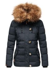 Navahoo Zoja Damen gespteppte Winterjacke gefüttert mit Teddyfell Navy Größe M - Gr. 38