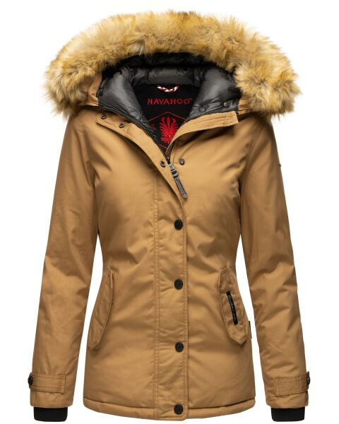 Navahoo Laura warme Damen Winterjacke mit Kapuze Camel-Gr.XS