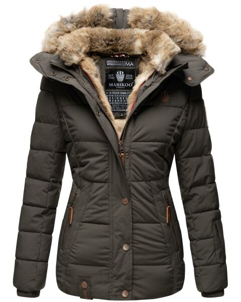 Marikoo Nekoo warm gefütterte Damen Winterjacke mit Kunstfell Anthrazit Größe XS - Gr. 34