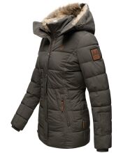 Marikoo Nekoo warm gefütterte Damen Winterjacke mit Kunstfell Anthrazit Größe S - Gr. 36