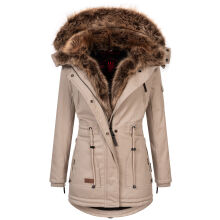 Navahoo Daria Damen Parka Jacke mit Kunstfellkragen Beige...