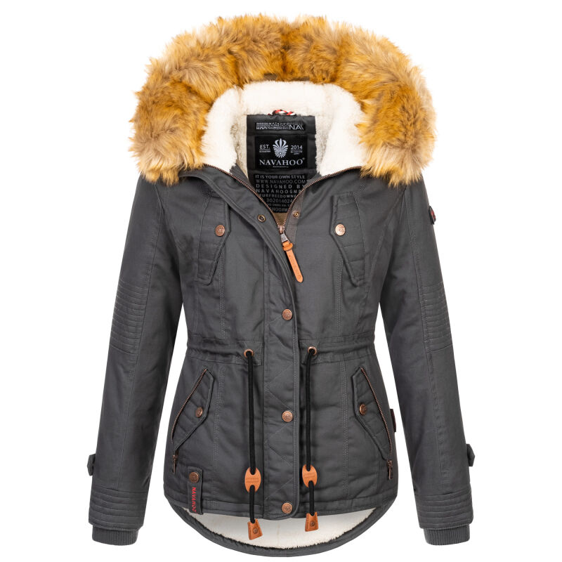 Navahoo Pearl Damen Winterjacke mit Kunstfell Anthrazit Gr&ouml;&szlig;e S - Gr. 36