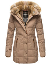 Marikoo warme Damen Steppmantel Winterjacke mit Kapuze Taupe Gr&ouml;&szlig;e XS - Gr. 34