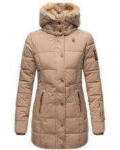 Marikoo warme Damen Steppmantel Winterjacke mit Kapuze Taupe Größe M - Gr. 38