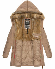 Marikoo warme Damen Steppmantel Winterjacke mit Kapuze Taupe Größe M - Gr. 38