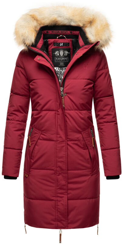 Navahoo Halina Damen Winter Steppmantel mit Kunstfell Bordeaux