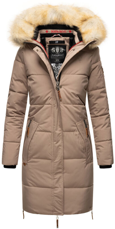 Navahoo Halina Damen Winter Steppmantel mit Kunstfell Taupe