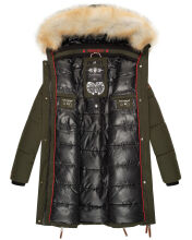 Navahoo Halina Damen Winter Steppmantel mit Kunstfell Olive Größe XXL - Gr. 44