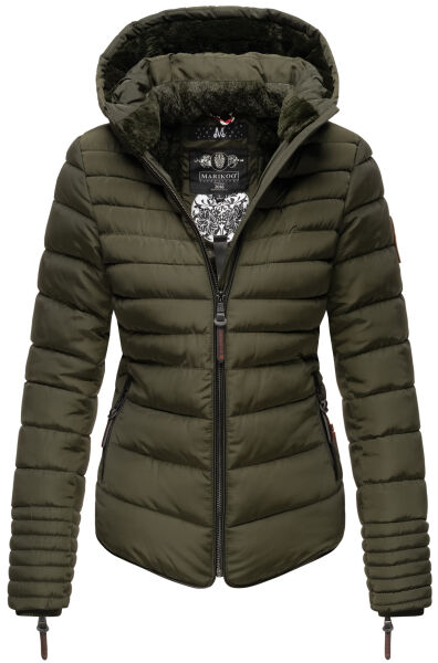Marikoo Amber Damen Winter Steppjacke mit Teddyfell Olive
