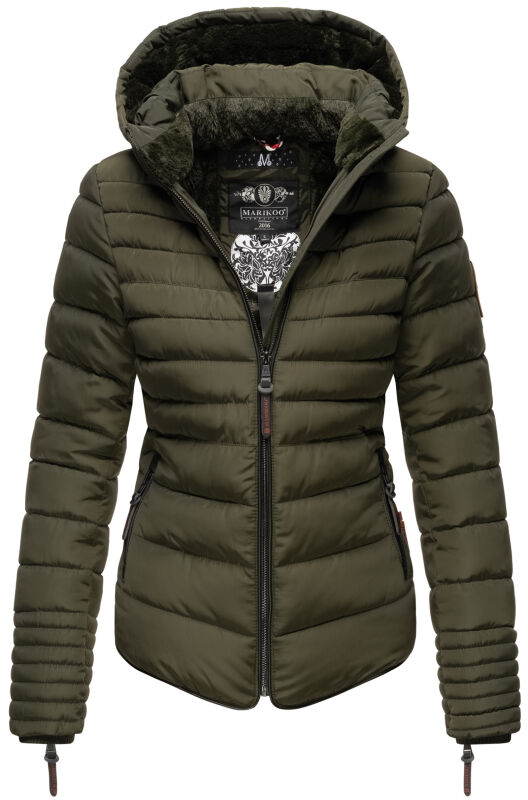 Marikoo Amber Damen Winter Steppjacke mit Teddyfell Olive Gr&ouml;&szlig;e XXL - Gr. 44