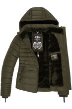 Marikoo Amber Damen Winter Steppjacke mit Teddyfell Olive Gr&ouml;&szlig;e XXL - Gr. 44