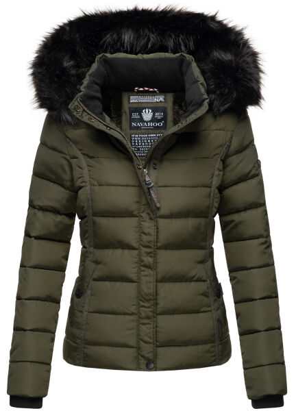 Navahoo Miamor Damen Steppjacke mit Teddyfell Olive Größe S - Gr. 36