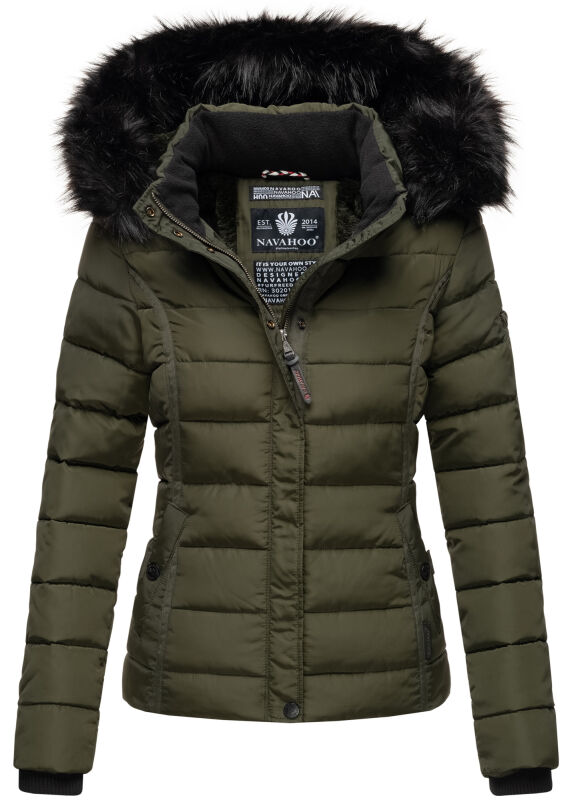 Navahoo Miamor Damen Steppjacke mit Teddyfell Olive Gr&ouml;&szlig;e XL - Gr. 42