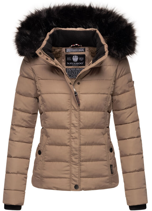 Navahoo Miamor Damen Steppjacke mit Teddyfell Taupe Grau Gr&ouml;&szlig;e S - Gr. 36