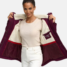 Marikoo Bikoo Damen gef&uuml;tterte Winterjacke mit Teddyfell Weinrot Gr&ouml;&szlig;e XS - Gr. 34