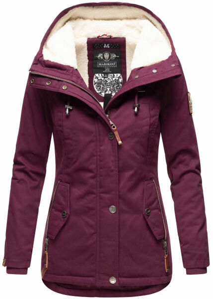 Marikoo Bikoo Damen gefütterte Winterjacke mit Teddyfell Weinrot Größe L - Gr. 40