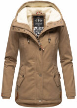 Marikoo Bikoo Damen gefütterte Winterjacke mit Teddyfell Taupe Größe XS - Gr. 34