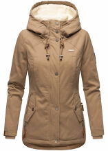 Marikoo Bikoo Damen gefütterte Winterjacke mit Teddyfell Taupe Größe XS - Gr. 34