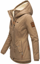 Marikoo Bikoo Damen gefütterte Winterjacke mit Teddyfell Taupe Größe XS - Gr. 34