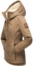 Marikoo Bikoo Damen gefütterte Winterjacke mit Teddyfell Taupe Größe XS - Gr. 34