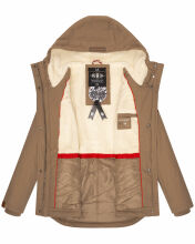 Marikoo Bikoo Damen gefütterte Winterjacke mit Teddyfell Taupe Größe XXL - Gr. 44