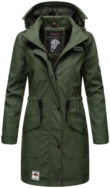 Navahoo Deike Damen Regenjacke Regenmantel lang Teddyfell Olive