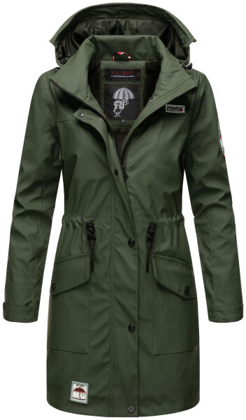 Navahoo Deike Damen Regenjacke Regenmantel lang Teddyfell Olive-Gr.S