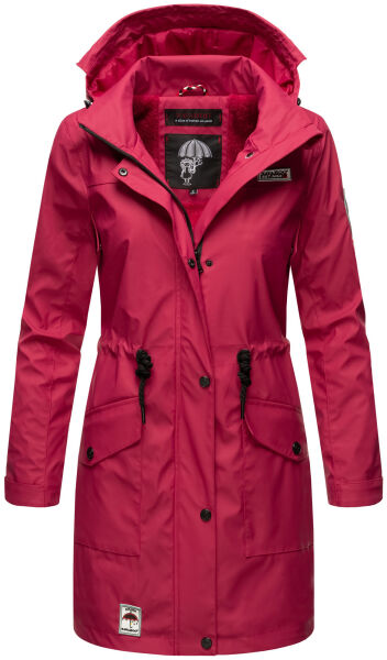 Navahoo Deike Damen Regenjacke Regenmantel lang Teddyfell Fuchsia