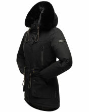 Navahoo Olessaa Damen halblange Winterjacke mit Kapuze Schwarz XS - Gr. 34