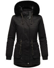 Navahoo Olessaa Damen halblange Winterjacke mit Kapuze Schwarz S - Gr. 36