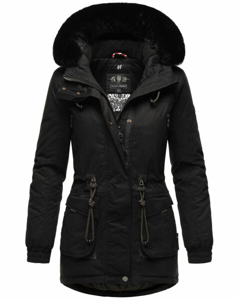 Navahoo Olessaa Damen halblange Winterjacke mit Kapuze Schwarz M - Gr. 38