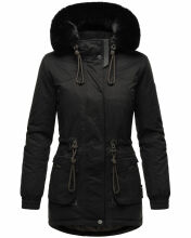 Navahoo Olessaa Damen halblange Winterjacke mit Kapuze Schwarz M - Gr. 38