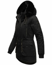 Navahoo Olessaa Damen halblange Winterjacke mit Kapuze Schwarz M - Gr. 38