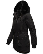 Navahoo Olessaa Damen halblange Winterjacke mit Kapuze Schwarz L - Gr. 40