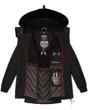 Navahoo Olessaa Damen halblange Winterjacke mit Kapuze Schwarz L - Gr. 40