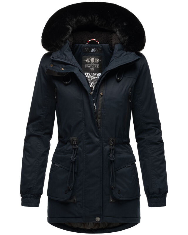 Navahoo Olessaa Damen halblange Winterjacke mit Kapuze Navy S - Gr. 36