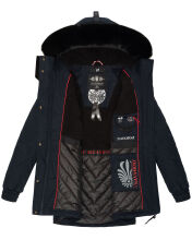 Navahoo Olessaa Damen halblange Winterjacke mit Kapuze Navy S - Gr. 36