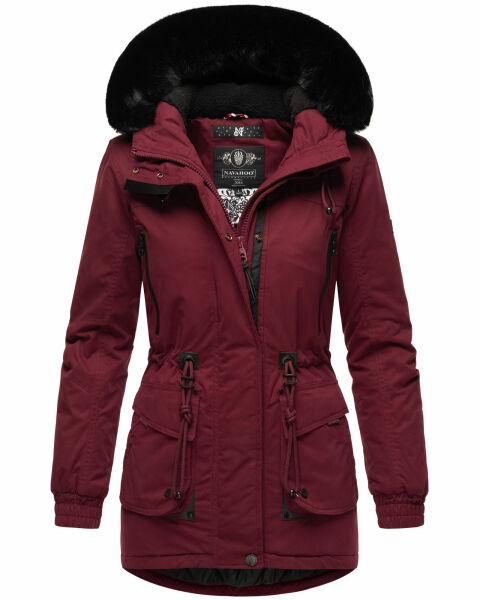 Navahoo Olessaa Damen halblange Winterjacke mit Kapuze Bordeaux M - Gr. 38