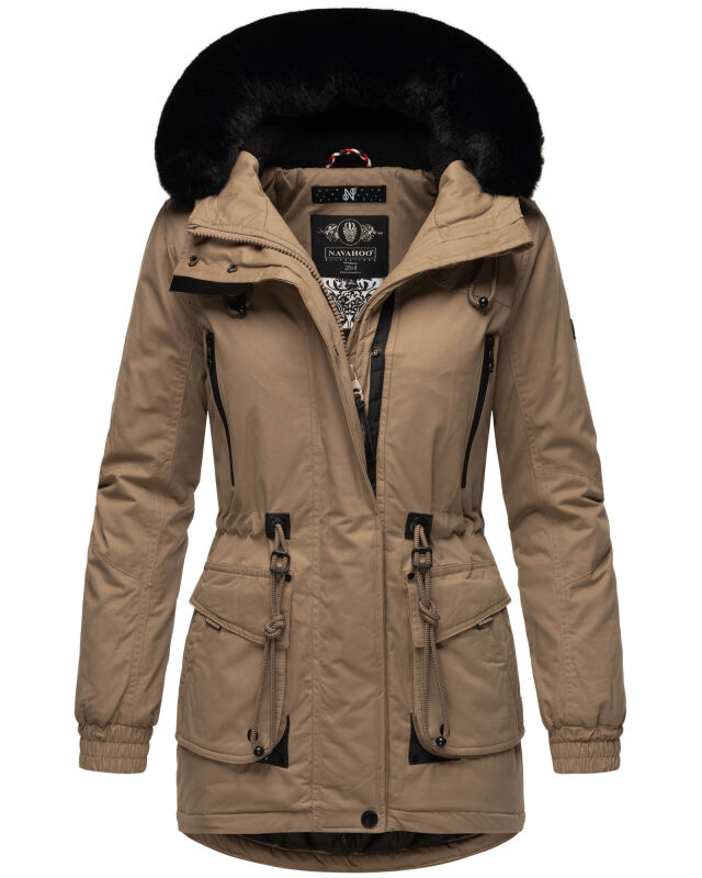 Navahoo Olessaa Damen halblange Winterjacke mit Kapuze Taupe S - Gr. 36