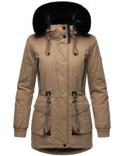 Navahoo Olessaa Damen halblange Winterjacke mit Kapuze Taupe M - Gr. 38