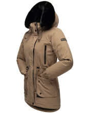Navahoo Olessaa Damen halblange Winterjacke mit Kapuze Taupe M - Gr. 38