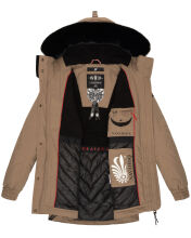 Navahoo Olessaa Damen halblange Winterjacke mit Kapuze Taupe M - Gr. 38