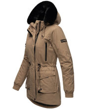 Navahoo Olessaa Damen halblange Winterjacke mit Kapuze Taupe XL - Gr. 42