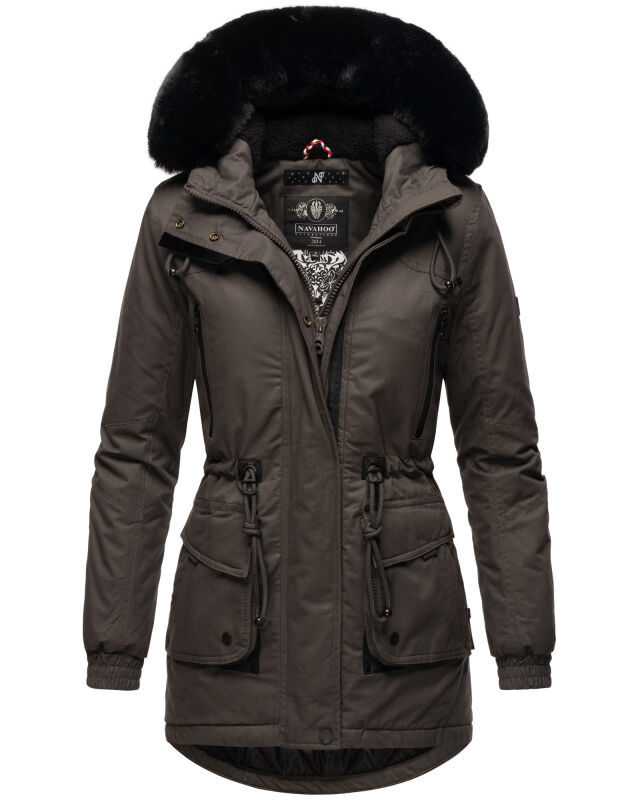 Navahoo Olessaa Damen halblange Winterjacke mit Kapuze Anthrazit M - Gr. 38