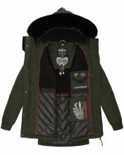 Navahoo Olessaa Damen halblange Winterjacke mit Kapuze Olive S - Gr. 36